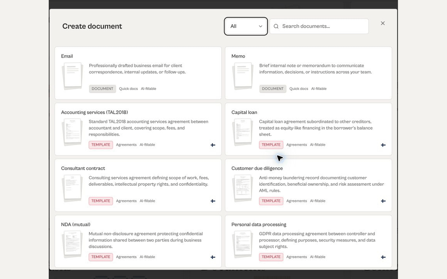 Start a document from a template